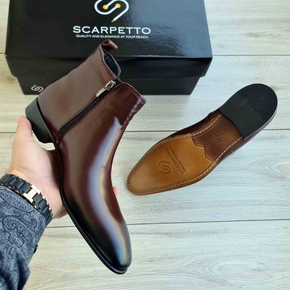 Giovanni Burgundy Men's Chelsea Genuine Leather Boots - Picture 3 of 6